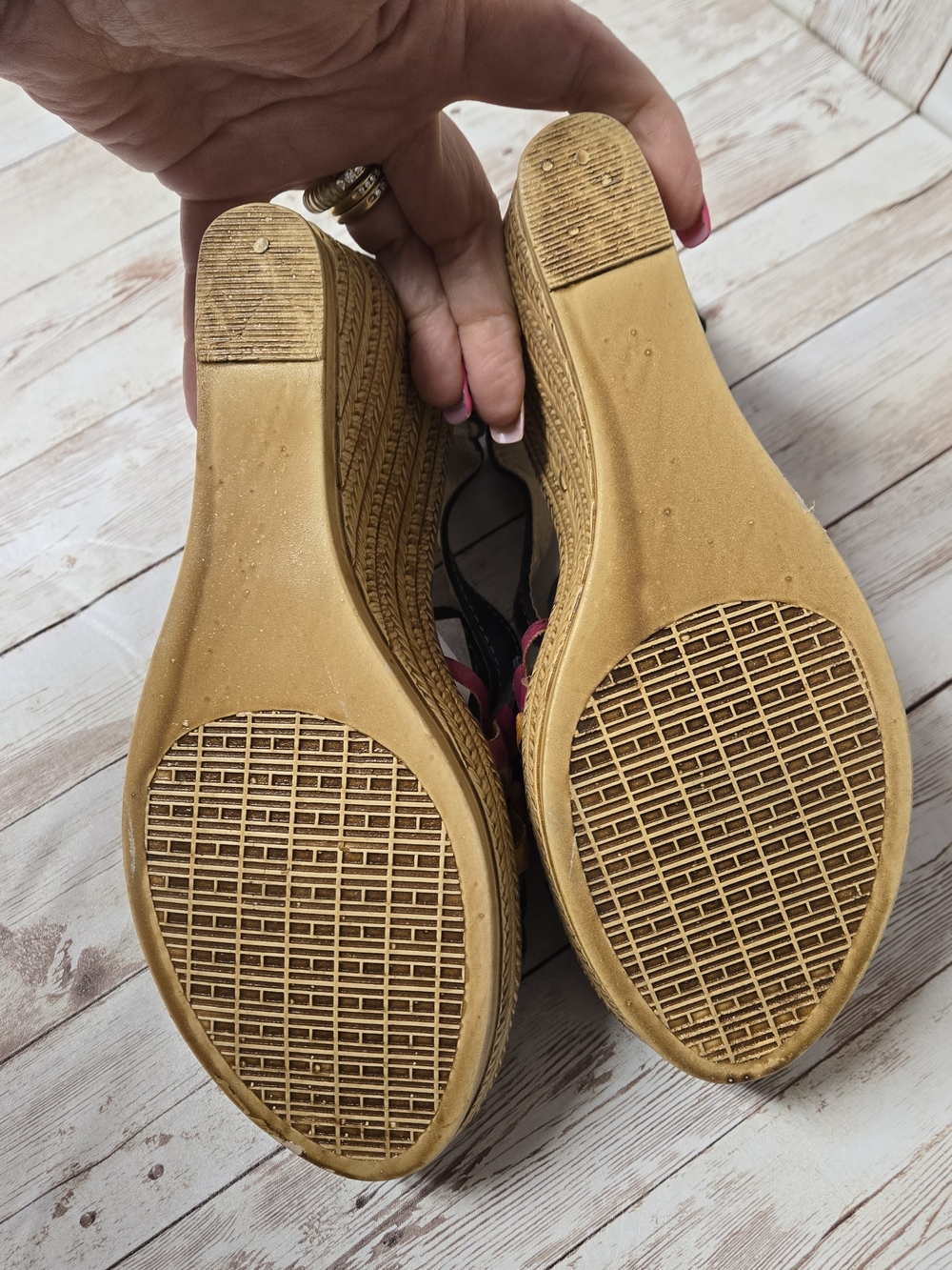 AmeriKa Collection Teal Embroidered Boho Espadrille Wedge Sandals Sz 25 (US 8) - Picture 13 of 16